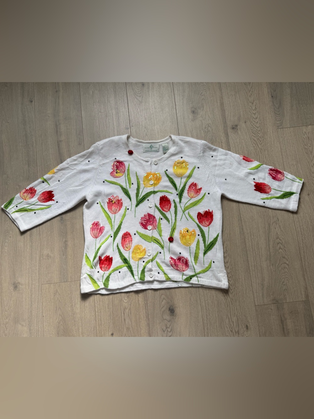 Vintage 90s Design Options Floral Tulip Cardigan Sweater LARGE
